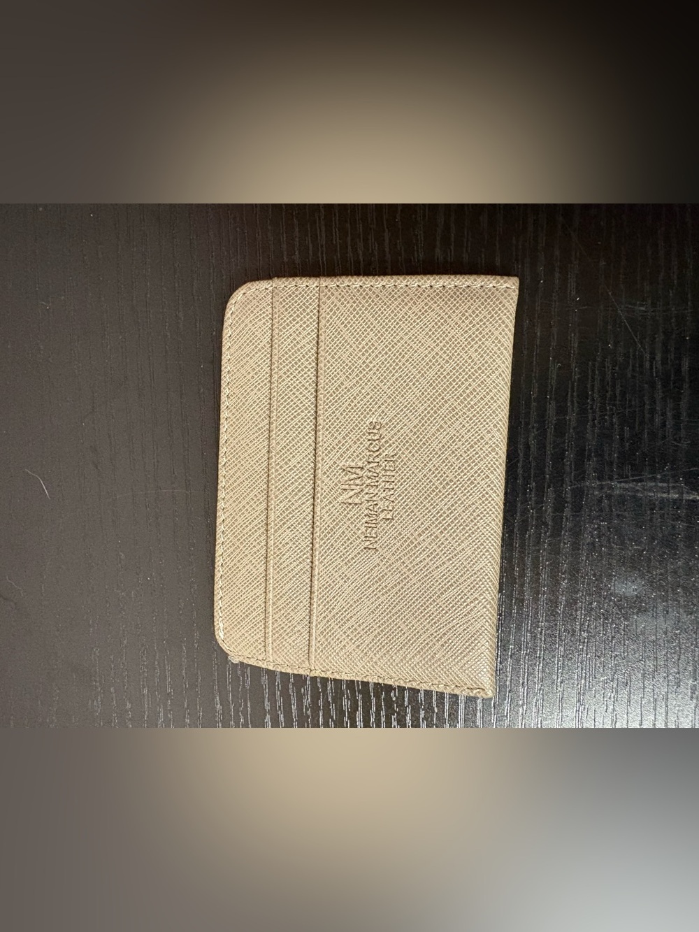 Neiman Marcus Leather Card Holder Slim Beige ID Wallet